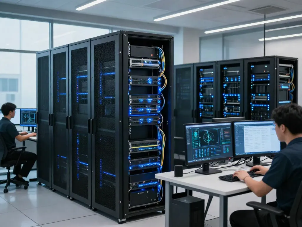 rokok88 login interface visible on a sleek workstation inside a modern data center.
