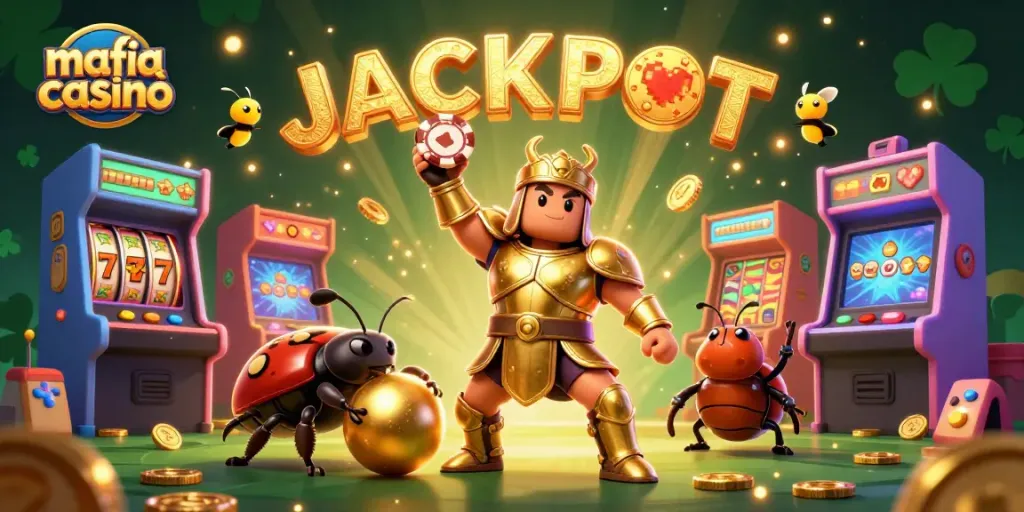 Experience the thrills of mafia casinò with a winning beetle lifting a poker chip!